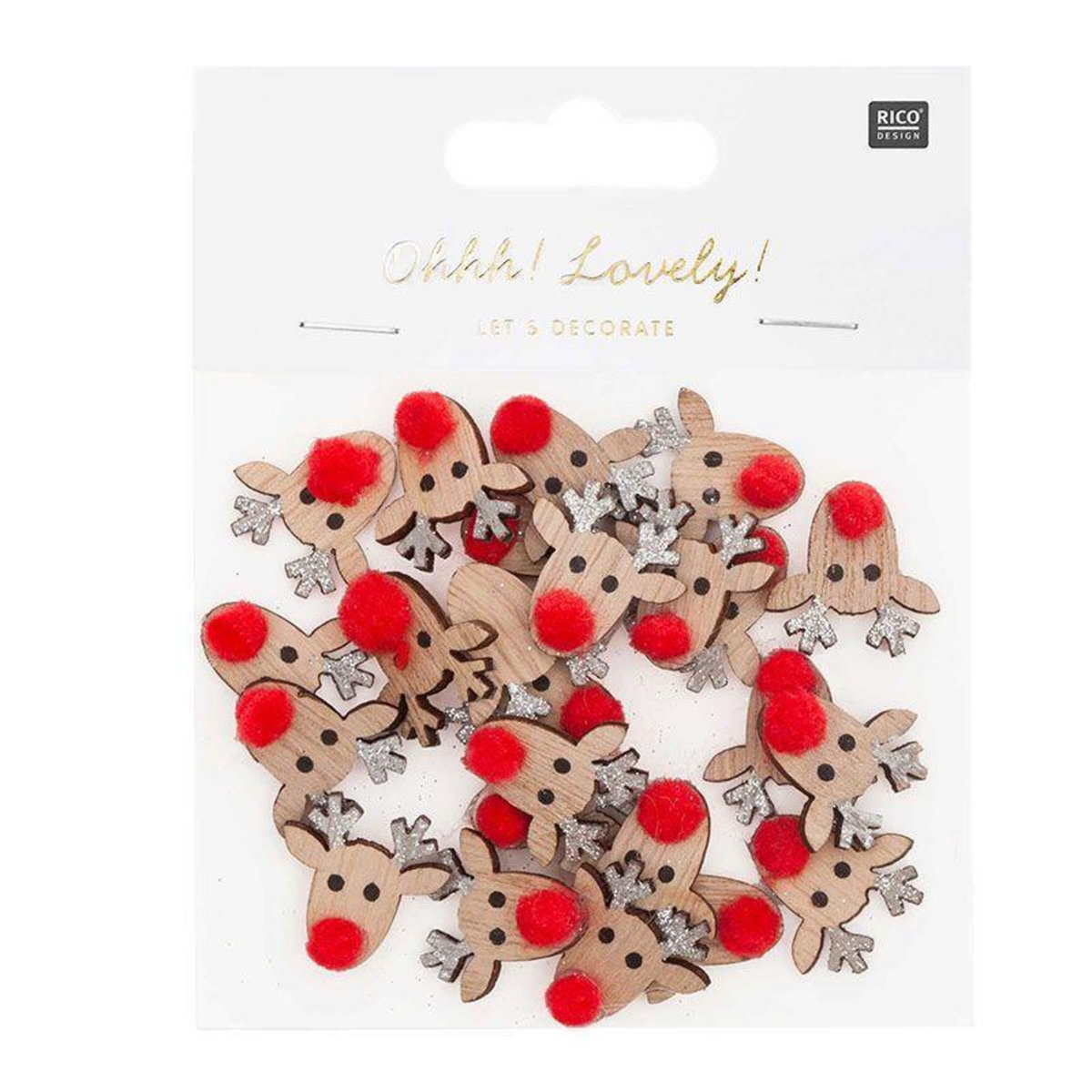 RICO DESIGN Confettis rennes en bois pailletés argent