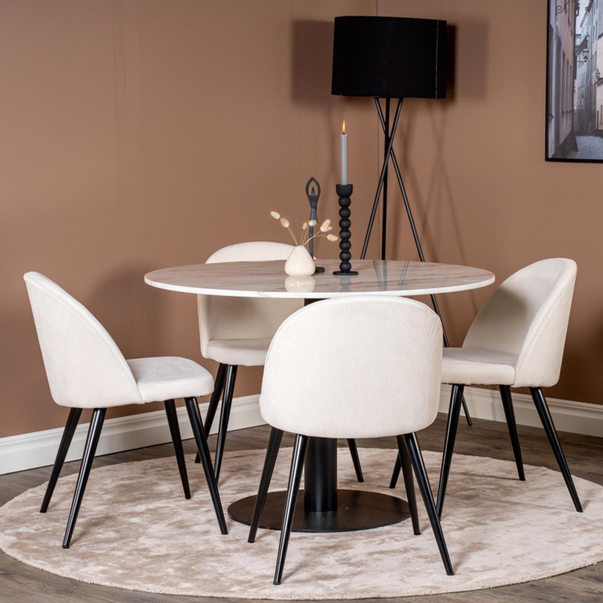 Voir la diapositive 4 : Paris Prix Ensemble table à manger & 4 chaises  estelle & velvet  106cm blanc & crème