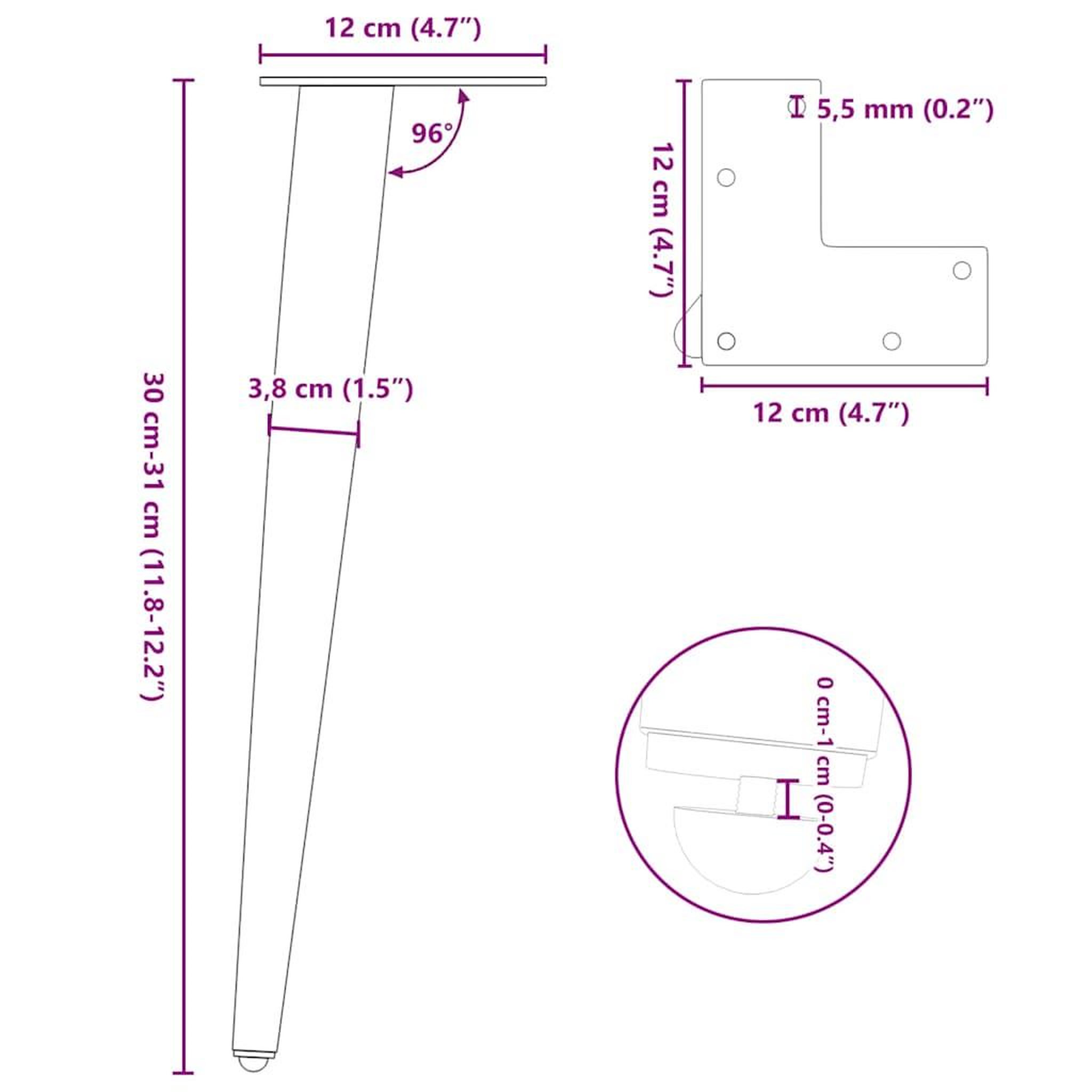 Voir la diapositive 6 : VIDAXL Pieds de table basse forme conique 4 pcs anthracite 30-31 cm