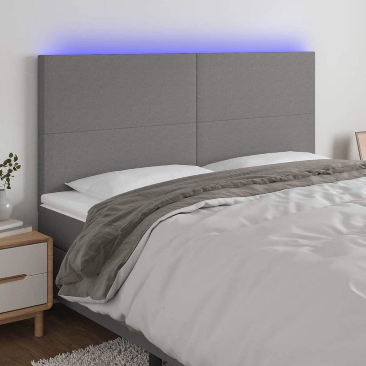 VIDAXL Tete de lit a LED Gris fonce 200x5x118/128 cm Tissu