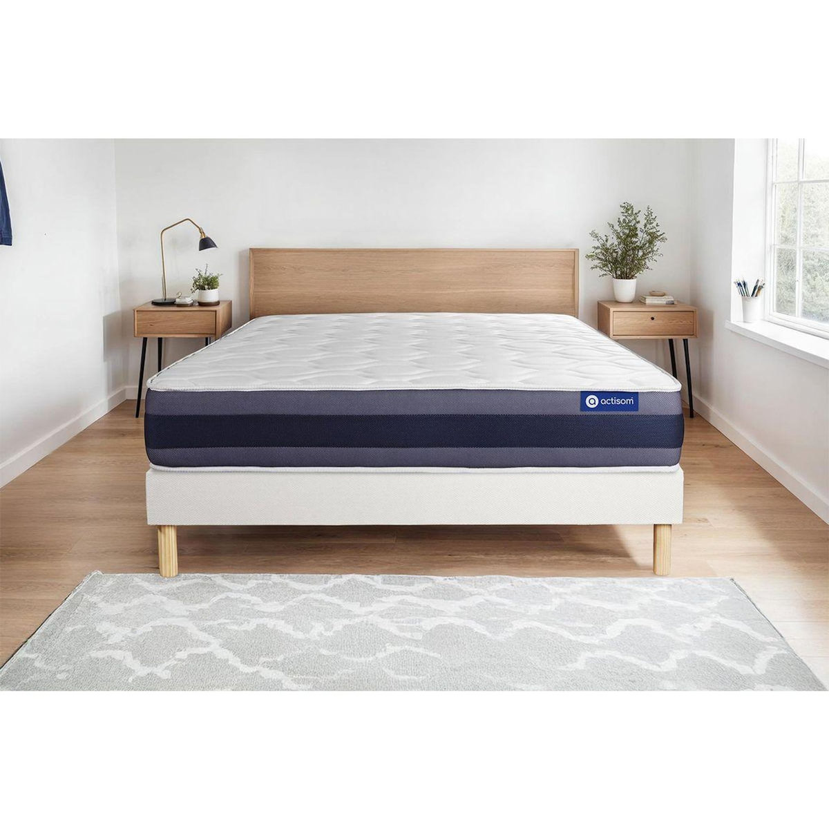 ACTISOM Ensemble matelas Latex+Mémoire de forme ACTILATEX MORPHO 160x200 Maxi épaisseur 5zones de confort + sommier KIT blanc