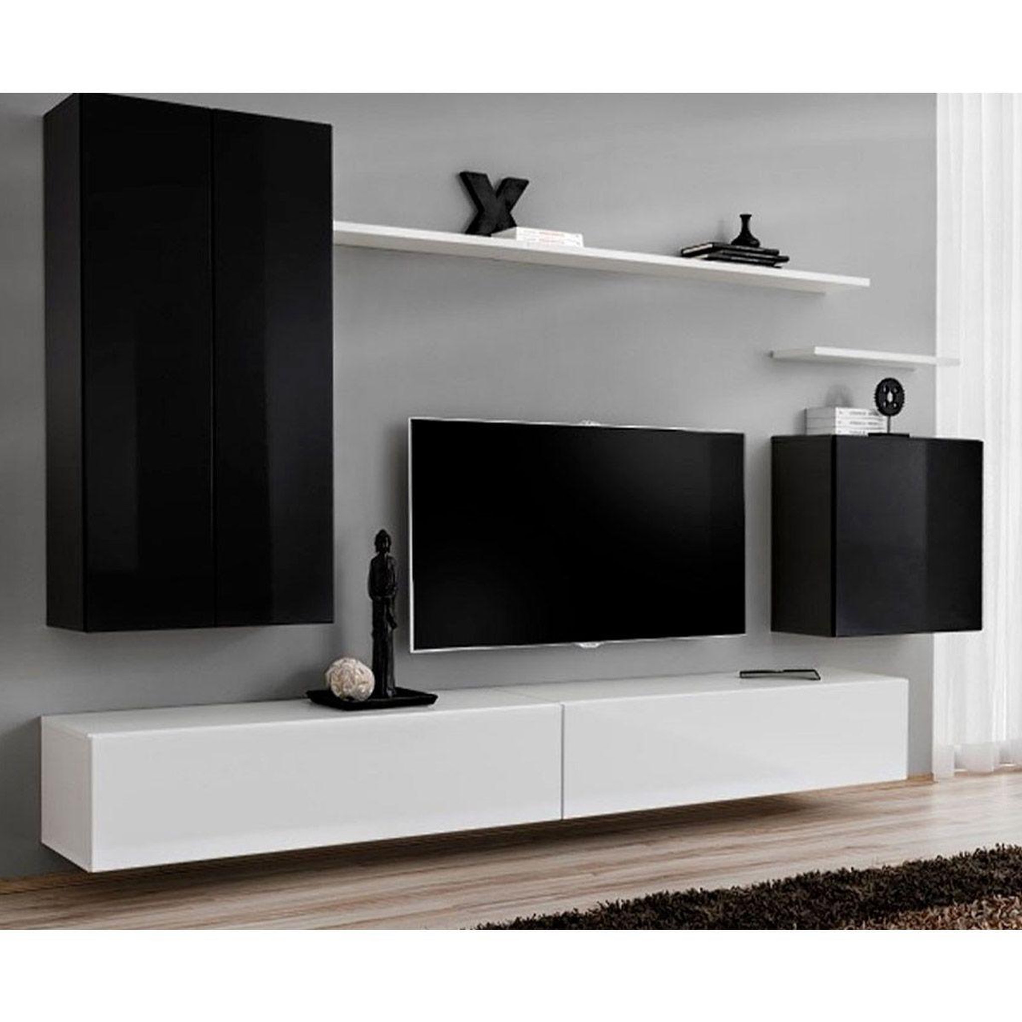 Paris Prix Meuble tv mural design  switch ii  270cm noir & blanc