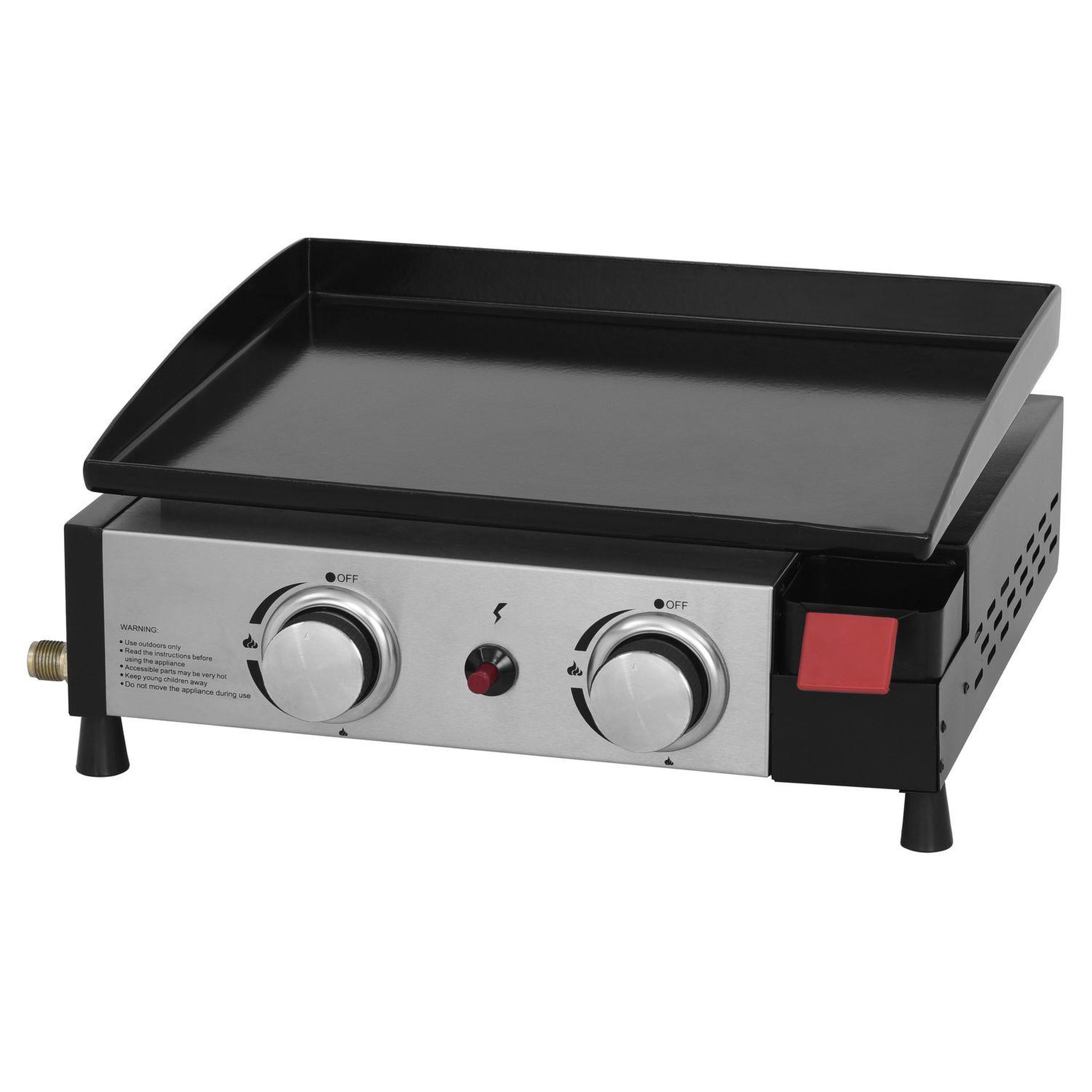 Voir la diapositive 3 : GARDENSTAR Plancha gaz à poser - 2 brûleurs - 5KW - Acier