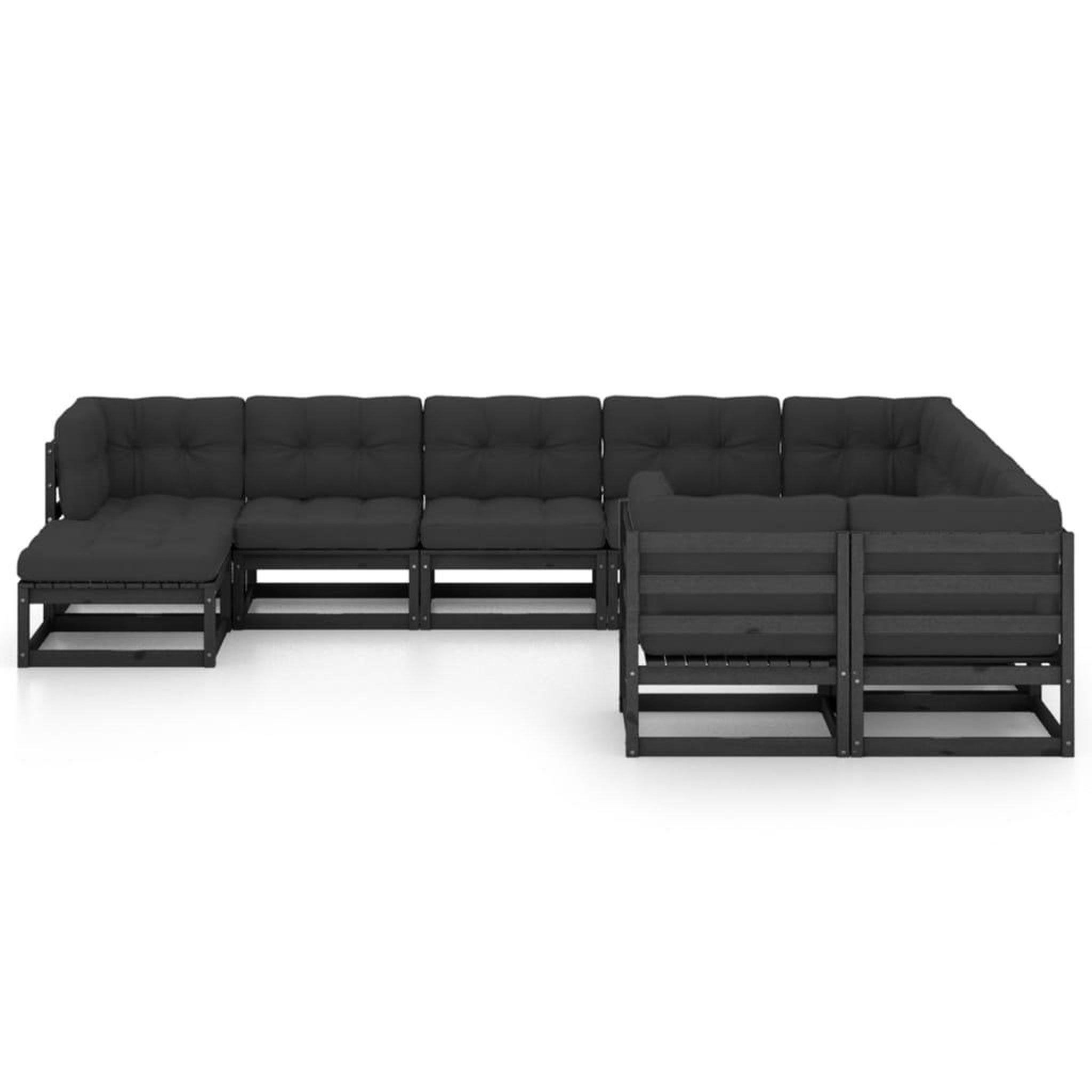 Voir la diapositive 2 : VIDAXL Salon de jardin 10 pcs avec coussins Noir Bois de pin massif