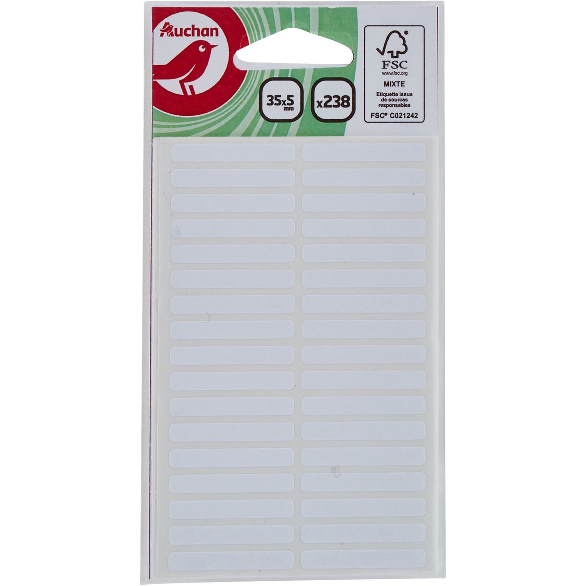 AUCHAN Lot de 238 étiquettes scolaires adhésives 35x5mm blanches
