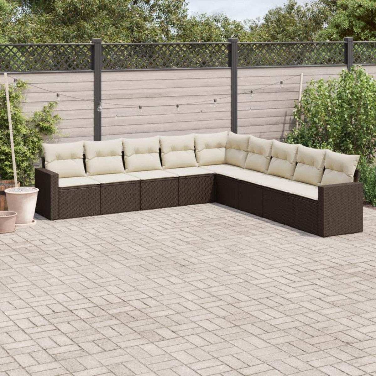 VIDAXL Salon de jardin avec coussins 9 pcs marron resine tressee