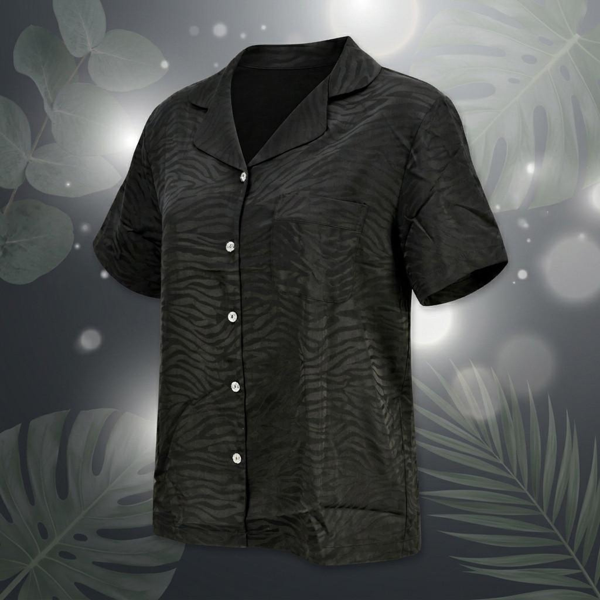 Voir la diapositive 3 : OZABI OZABI Pyjama Femme Short Satiné Boutonné Motif Zèbre Toucher Soie