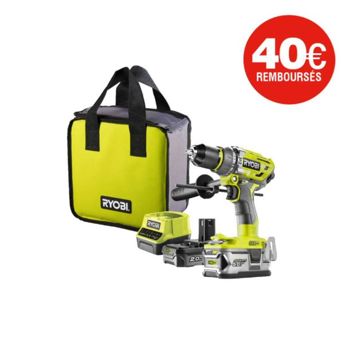 Ryobi Perceuse-visseuse à percussion RYOBI Brushless One+ - 1 batterie 5.0 Ah - 1 batterie 2.0 Ah - 1 cha