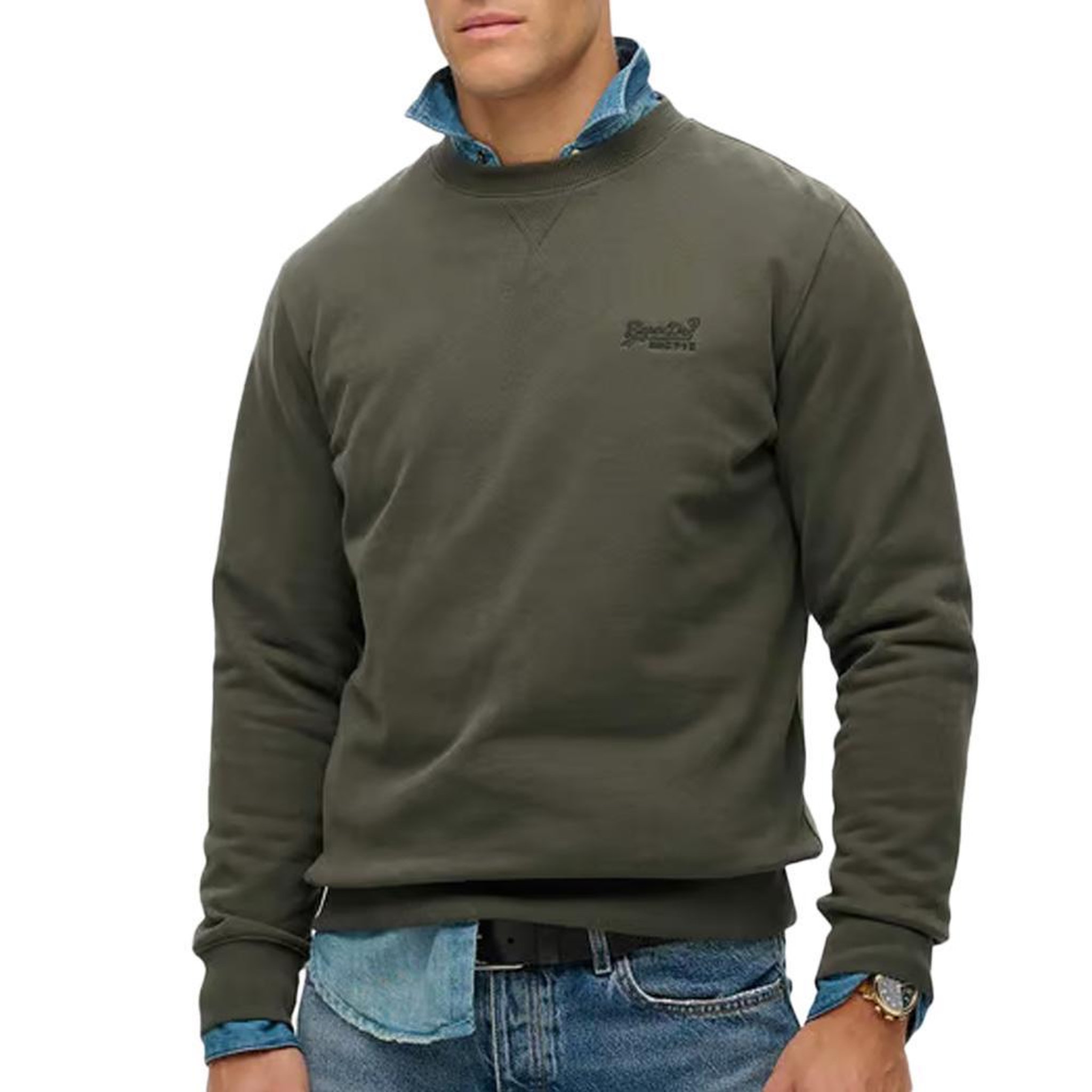 SUPERDRY Sweat  Homme Superdry Essential Logo Crew. Coloris disponibles : Vert