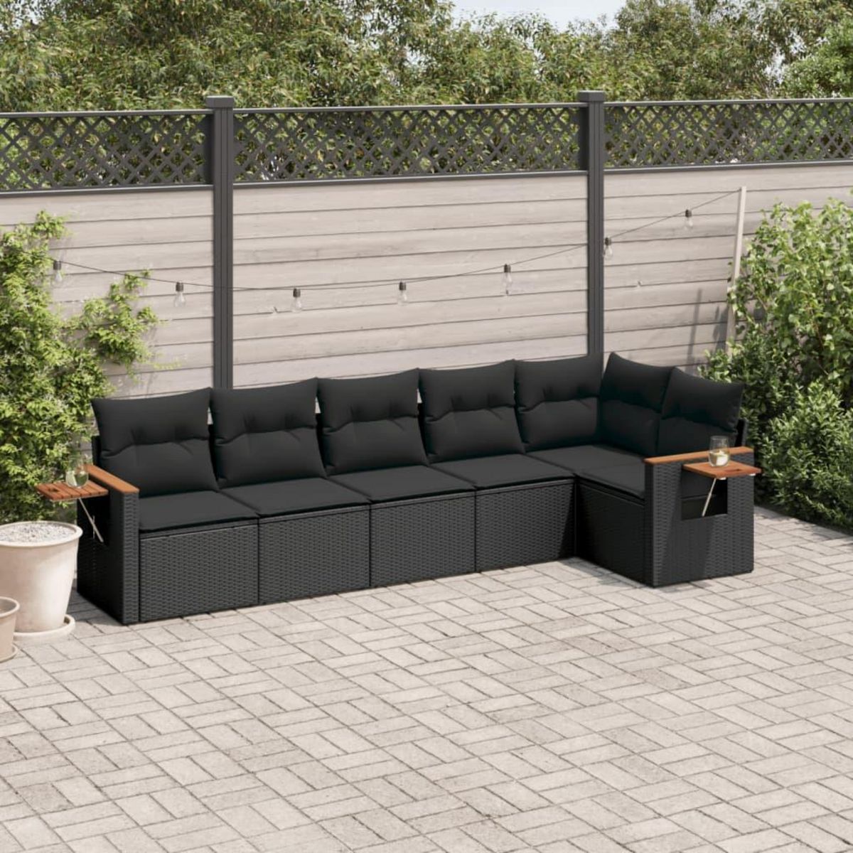VIDAXL Salon de jardin 6 pcs avec coussins noir resine tressee