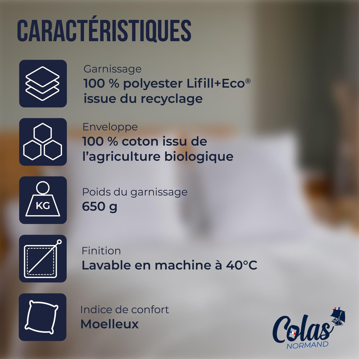 COLAS NORMAND Lot d'oreillers bio moelleux