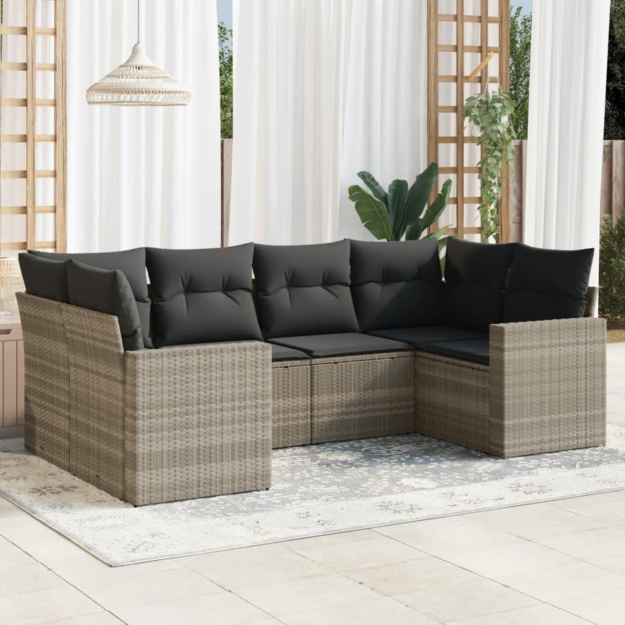 VIDAXL Salon de jardin 6 pcs avec coussins gris clair resine tressee