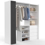 Voir la diapositive 1 : ID MARKET Dressing extensible XXL MARTY 120/170 x 50 x 180 cm blanc avec 4 tiroirs + étagères + penderie + rideau gris