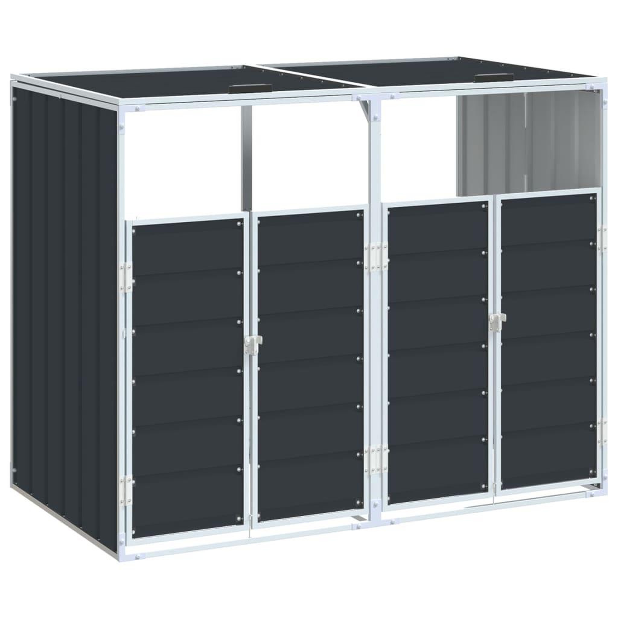 Voir la diapositive 2 : VIDAXL Rangement a roulettes pour poubelles pour deux bacs acier