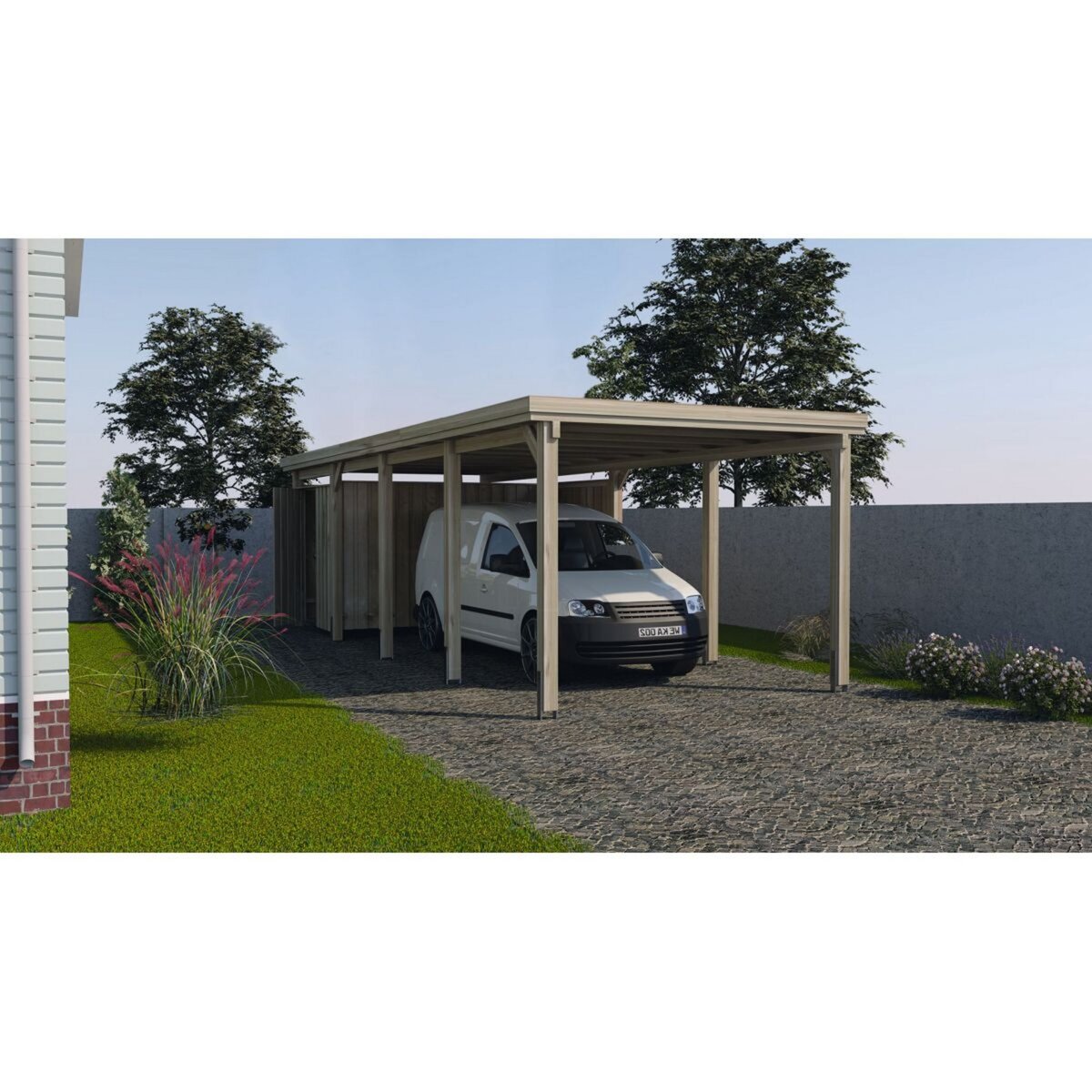 WEKA Carport toit plat - Bois traité autoclave et toit acier galvanisé - 25,6m² - 617 T3