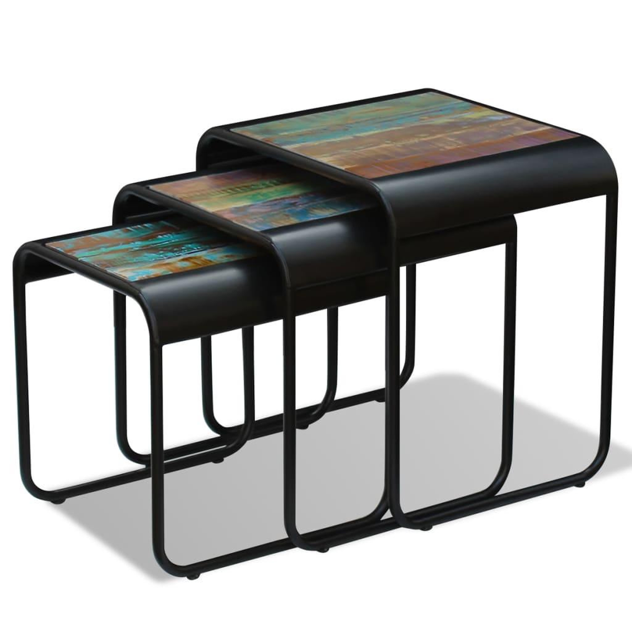 Voir la diapositive 3 : VIDAXL Tables gigognes 3 pcs Bois de recuperation massif