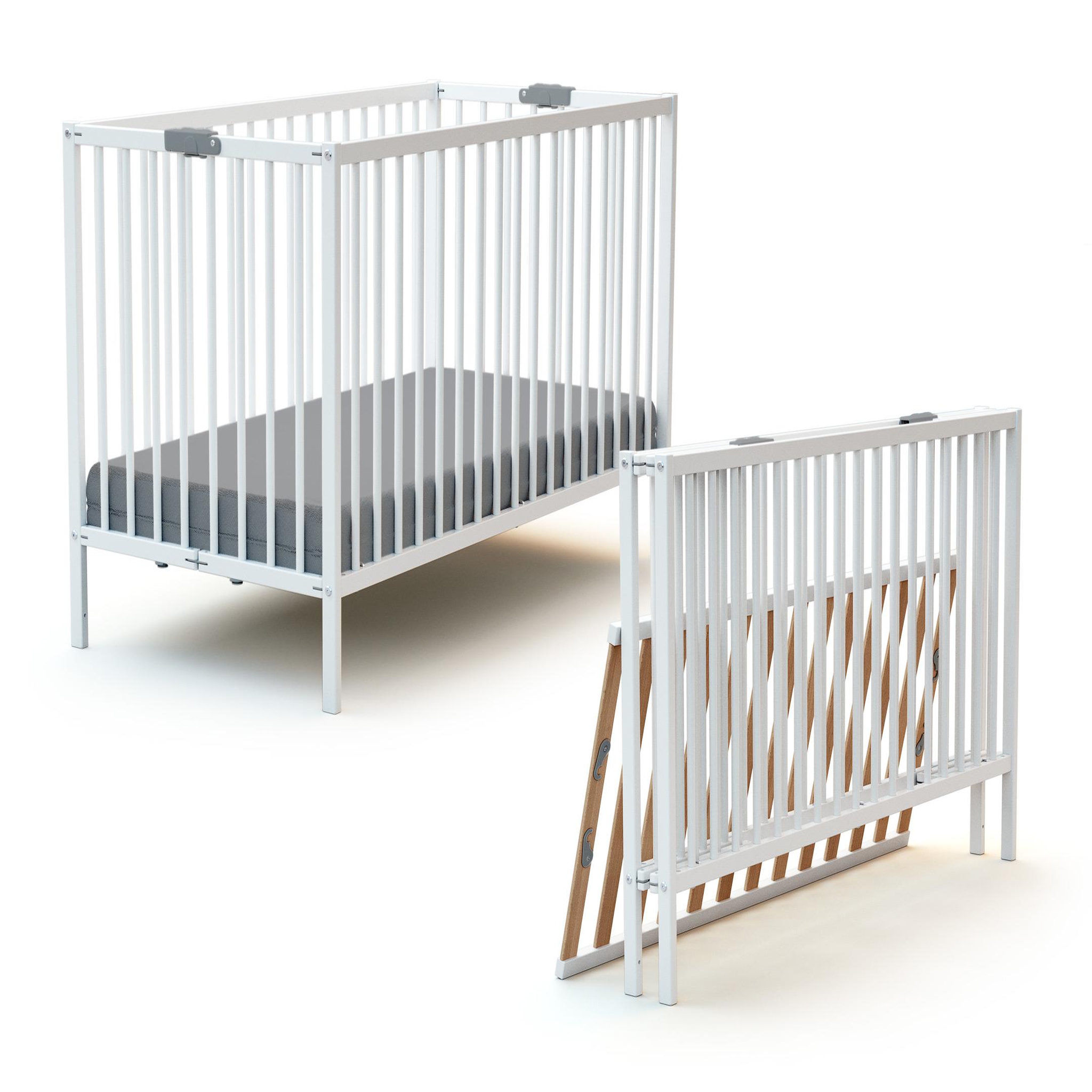 Voir la diapositive 3 : WEBABY Lit bébé pliant en bois avec matelas 60 x 120 cm FLEX