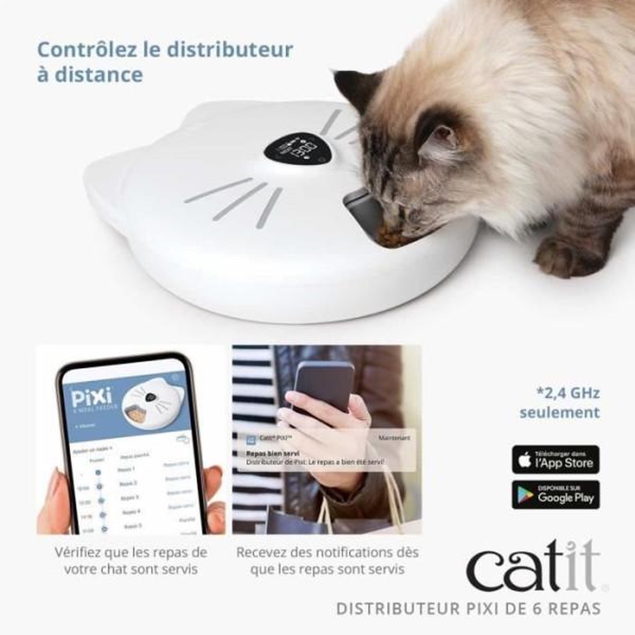 Voir la diapositive 4 : MARKET24 Distributeur de repas pour chat connecté - CATIT - PIXI SMART - 6 x 170ml - Ecran tactile LCD - Avec Blocs réfrigérants