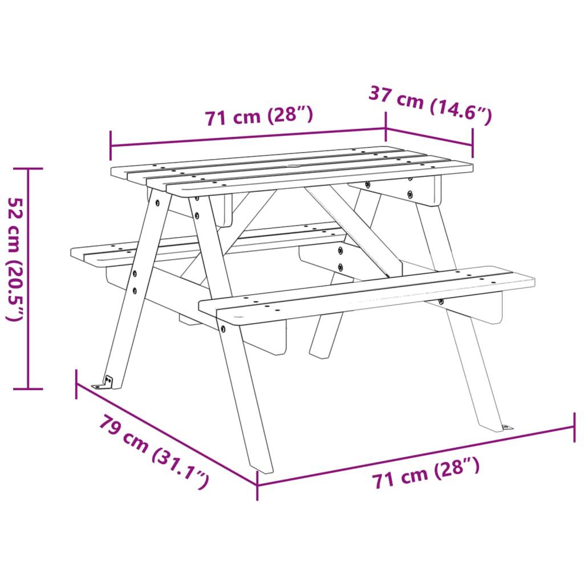 Voir la diapositive 6 : VIDAXL Table de pique-nique pour 4 enfants avec trou de parasol sapin