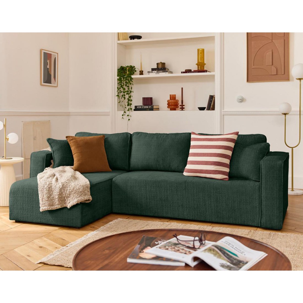 BEST MOBILIER Topaze - canapé d'angle déhoussable réversible 4 places en velours texturé