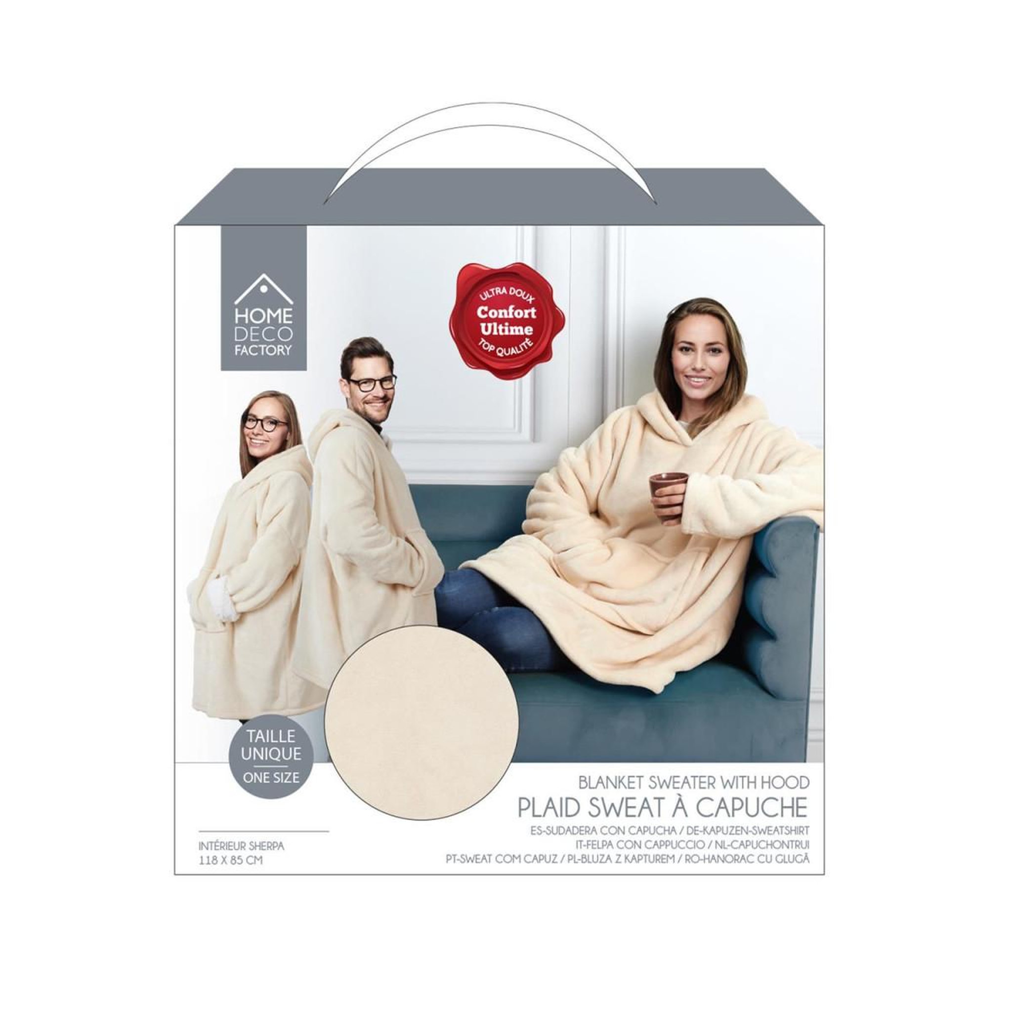 Voir la diapositive 3 : The Home Deco Factory Sweat à capuche  sherpa  85x118cm lin