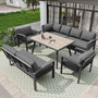 Voir la diapositive 4 : MERAX Salon de jardin 8 places en fer avec table aspect bois, pieds réglables, coussins fournis, gris
