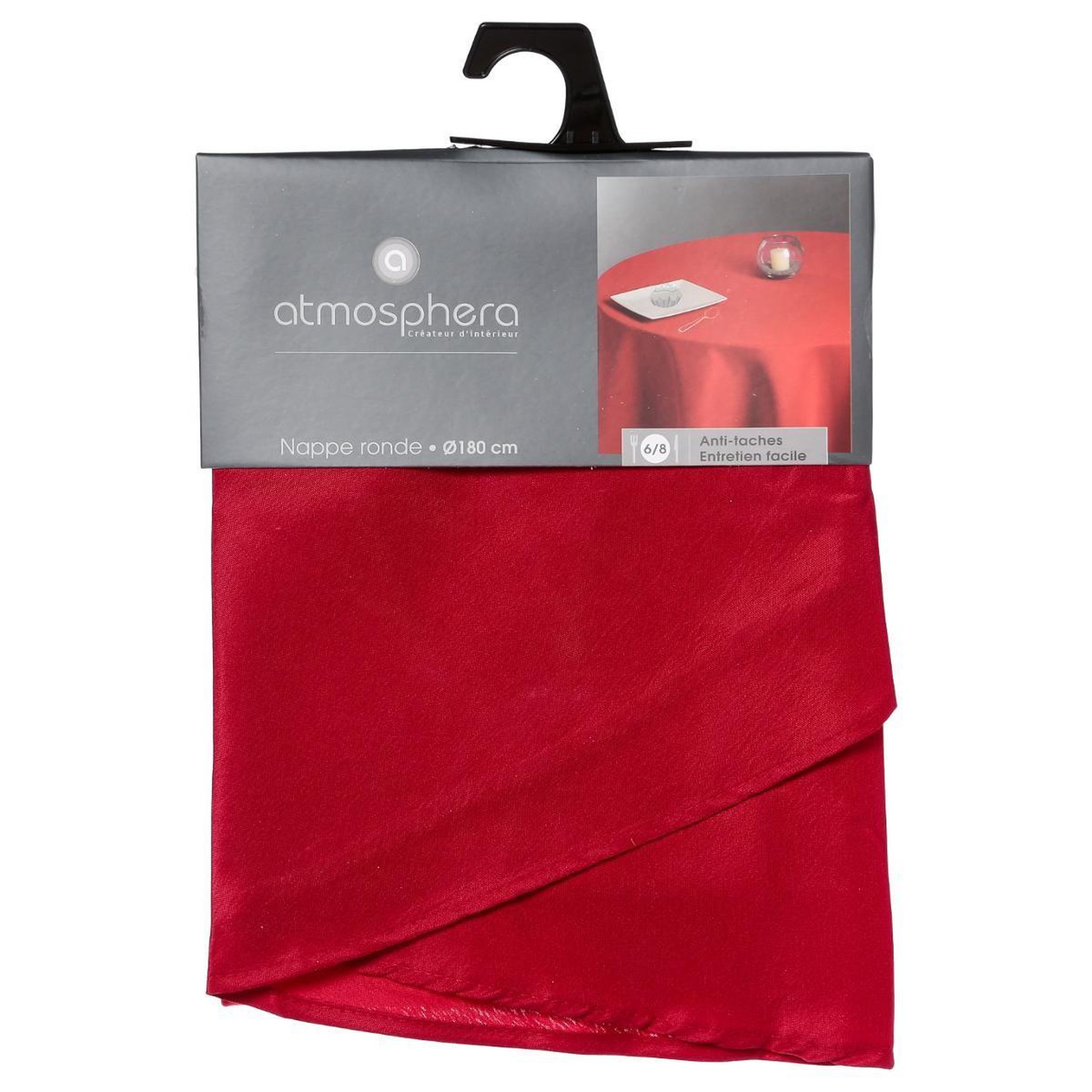 Voir la diapositive 5 : ATMOSPHERA Nappe antitache ronde  unie  180cm rouge