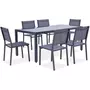 MARKET24 Ensemble repas de jardin 6 personnes Aluminium - Table avec plateau en verre 180 x 90 cm + 6 chaises et assise textilene - Gris