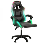 ID MARKET Fauteuil de gaming LED LUC avec repose-pied, coussin de tête et support lombaire noir et gris