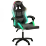 Voir la diapositive 1 : ID MARKET Fauteuil de gaming LED LUC avec repose-pied, coussin de tête et support lombaire noir et gris
