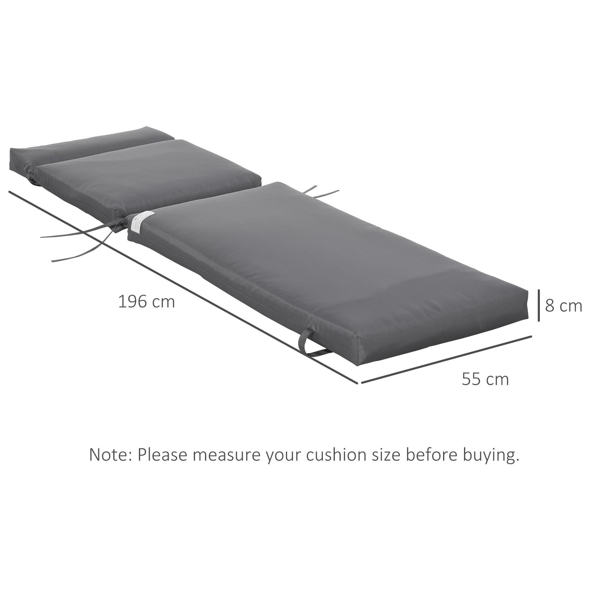 Voir la diapositive 3 : OUTSUNNY Lot de 2 matelas pour bain de soleil transat - cordons et velcros d'attache - dim. 196L x 55l cm ép. 8 cm - polyester déperlant gris