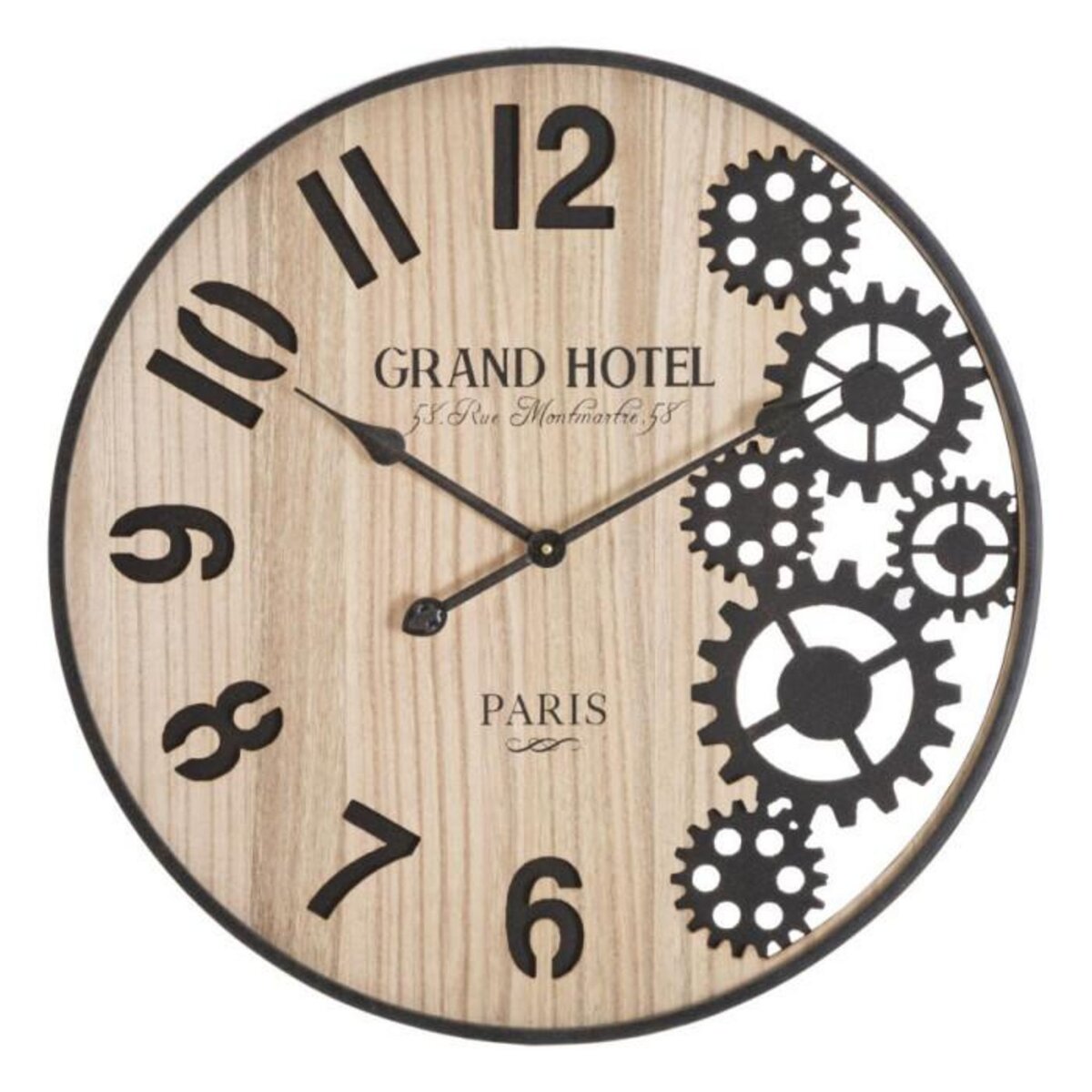 Paris Prix Horloge Murale Engrenage  Grand Hotel  60cm Naturel & Noir