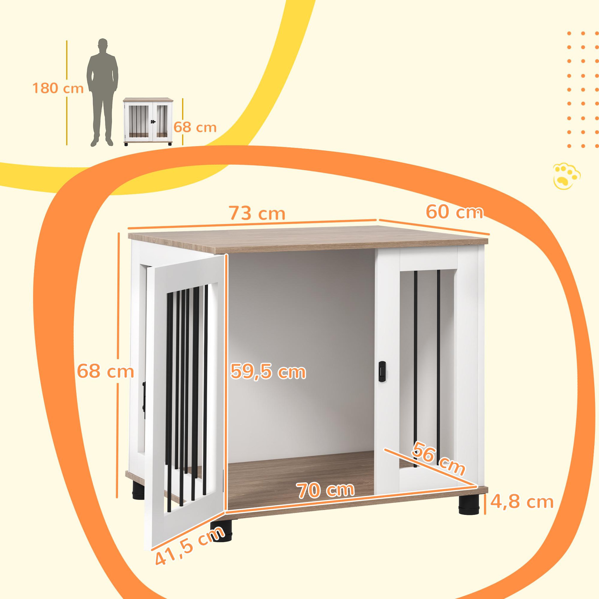 Voir la diapositive 3 : PAWHUT Cage pour chien animaux sur pied - porte verrouillable - acier noir panneaux blanc chêne clair