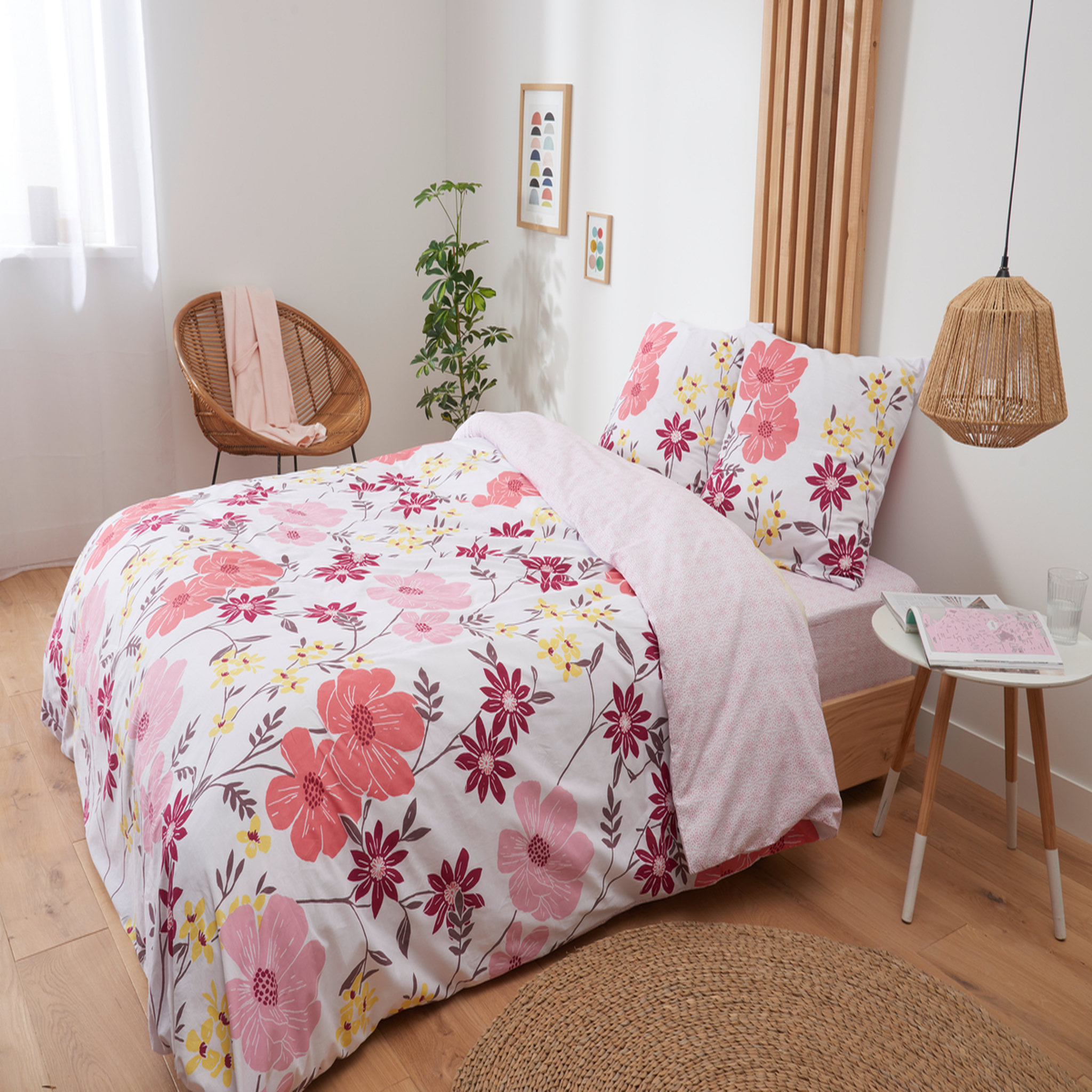 Parure housse de couette en coton 57 fils motif floral LOLLYBEL