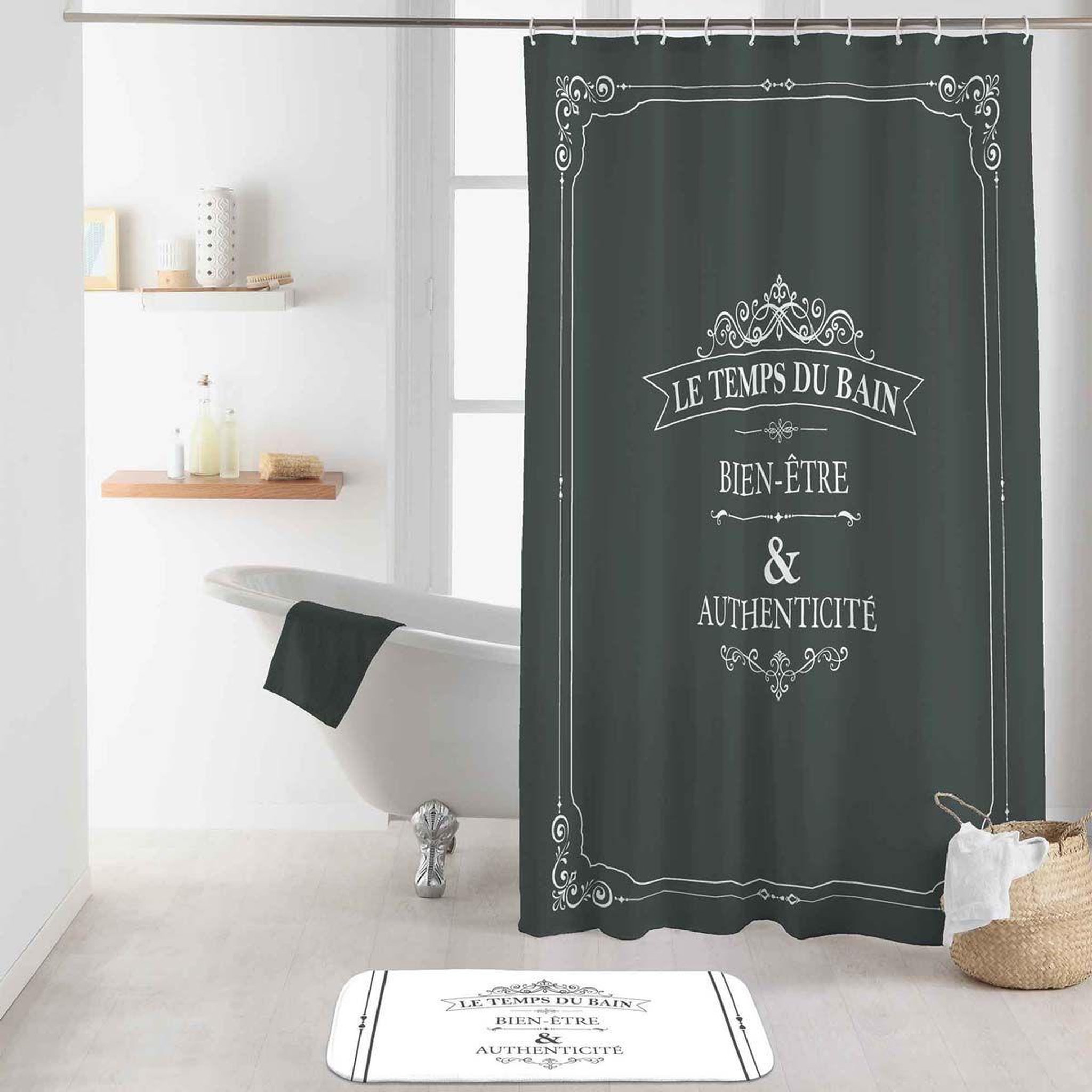 Voir la diapositive 2 : Douceur d'Intérieur Rideau de douche  vintage  180x200cm anthracite