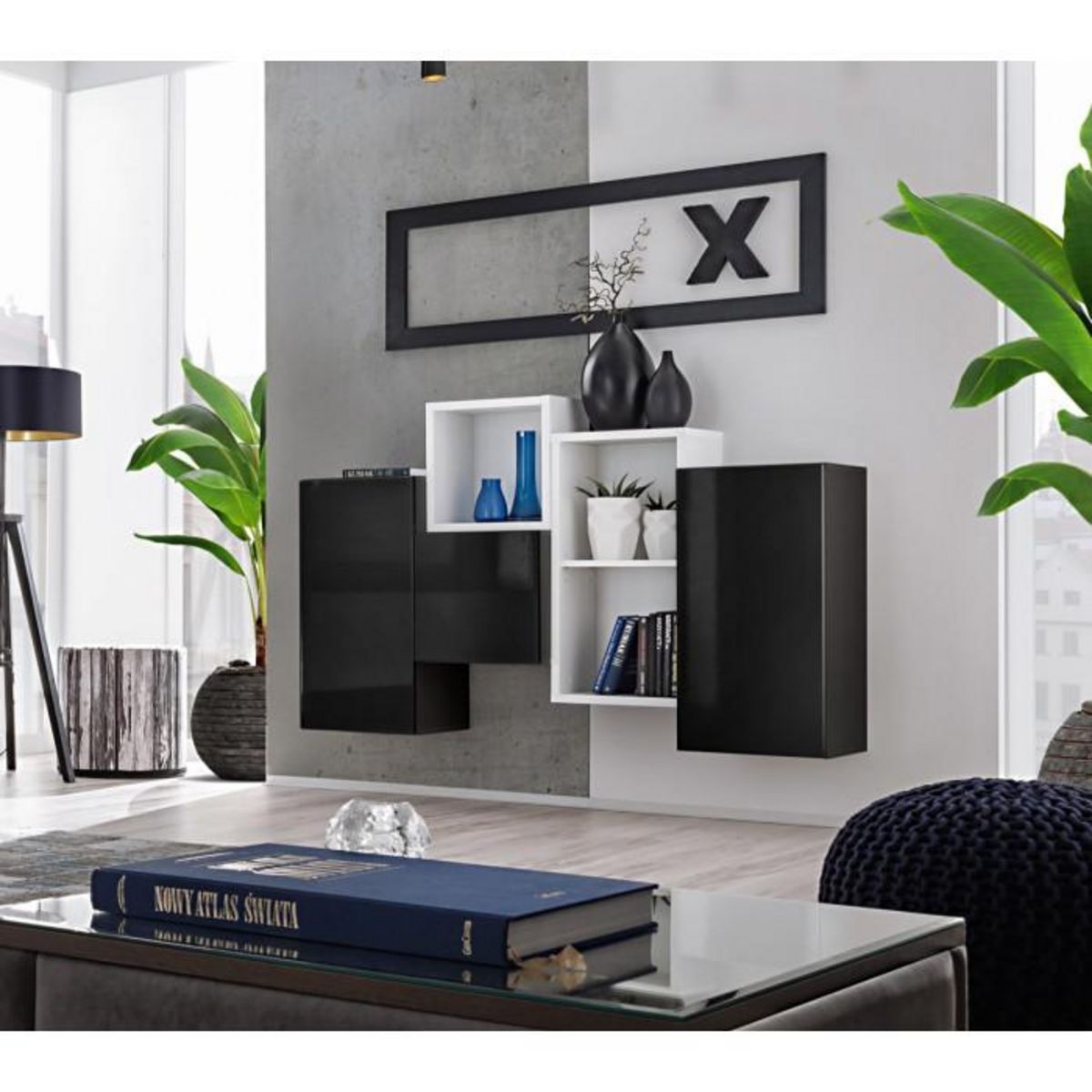 Paris Prix Meuble de Rangement Mural  Blox III  140cm Noir & Blanc