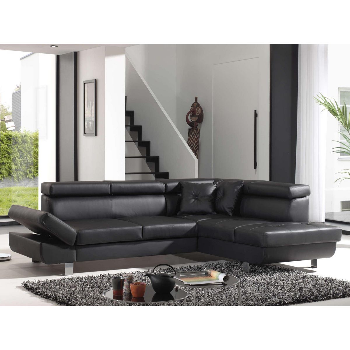 BEST MOBILIER Lisbona - canapé d'angle convertible - en pu - avec têtières réglables - droit