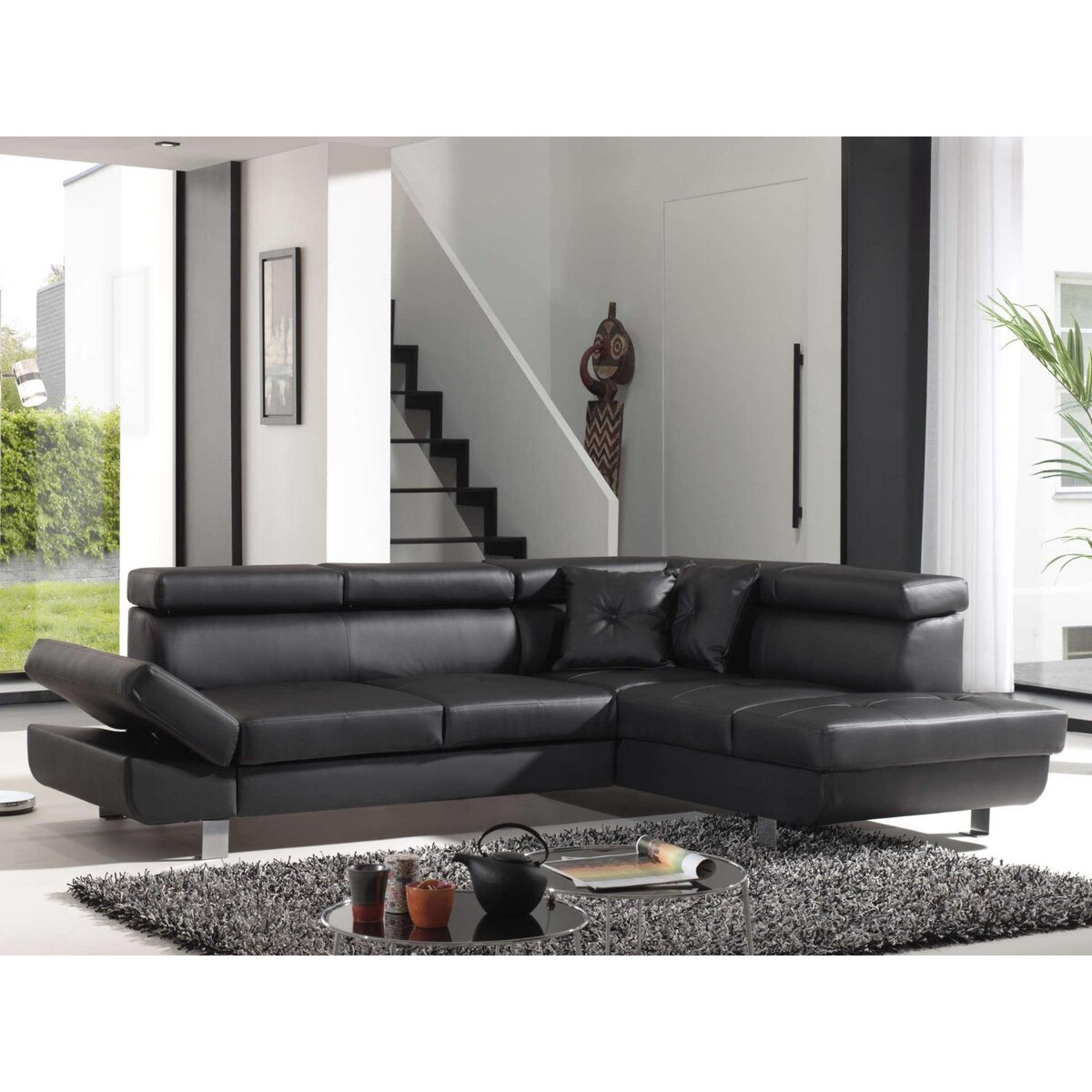 BEST MOBILIER Lisbona - canapé d'angle convertible - en pu - avec têtières réglables - droit