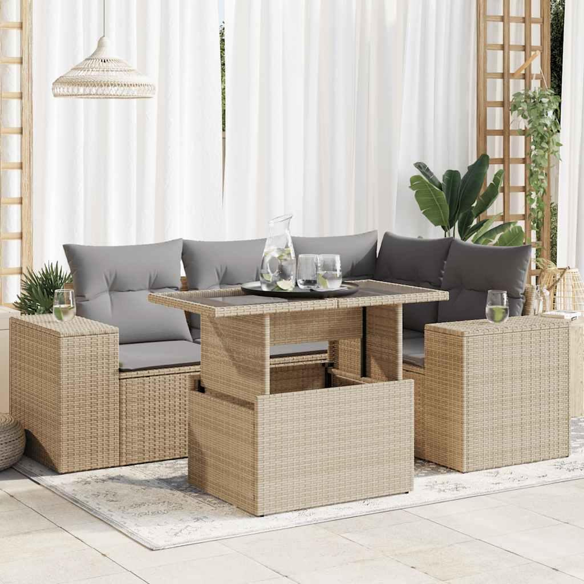 VIDAXL Salon de jardin avec coussins 5 pcs beige resine tressee