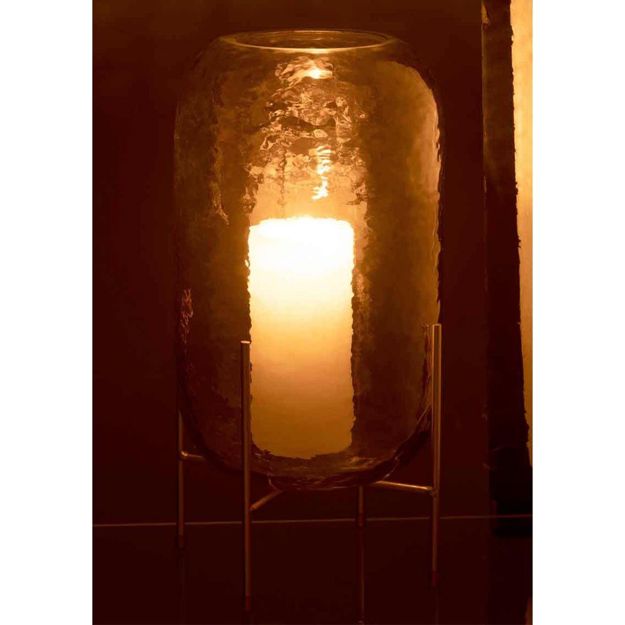 Voir la diapositive 3 : J-LINE Vase sur pied en verre  pieto  30cm marron