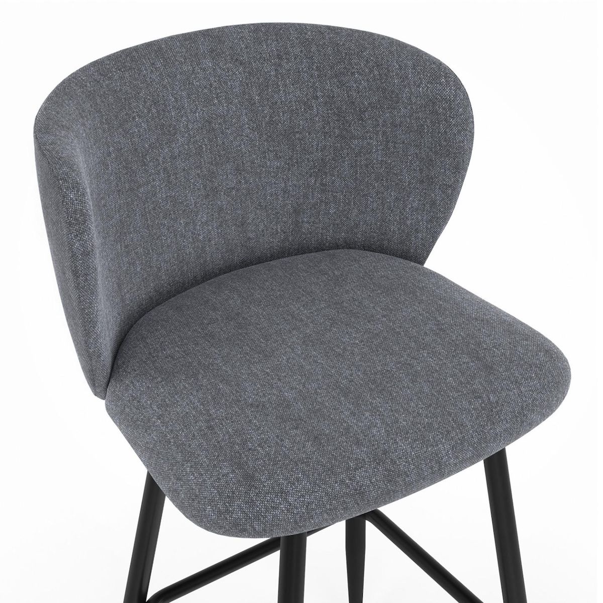 ID MARKET Lot de 4 tabourets de bar OMBLINE assise en tissu gris foncé et pieds en métal noir
