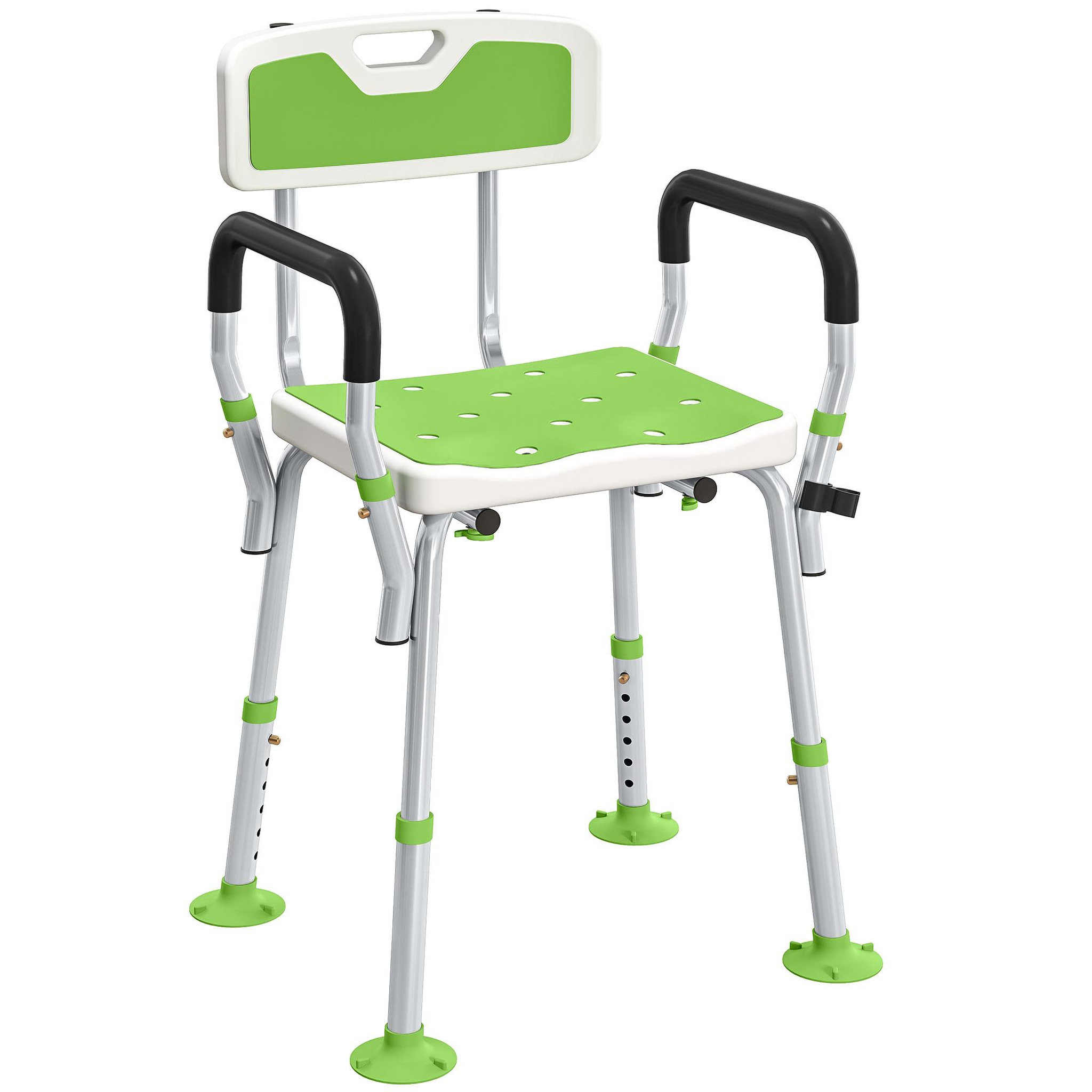 HOMCOM Chaise de douche siège de douche ergonomique hauteur réglable pieds antidérapants charge max. 136 kg alu hdpe blanc vert