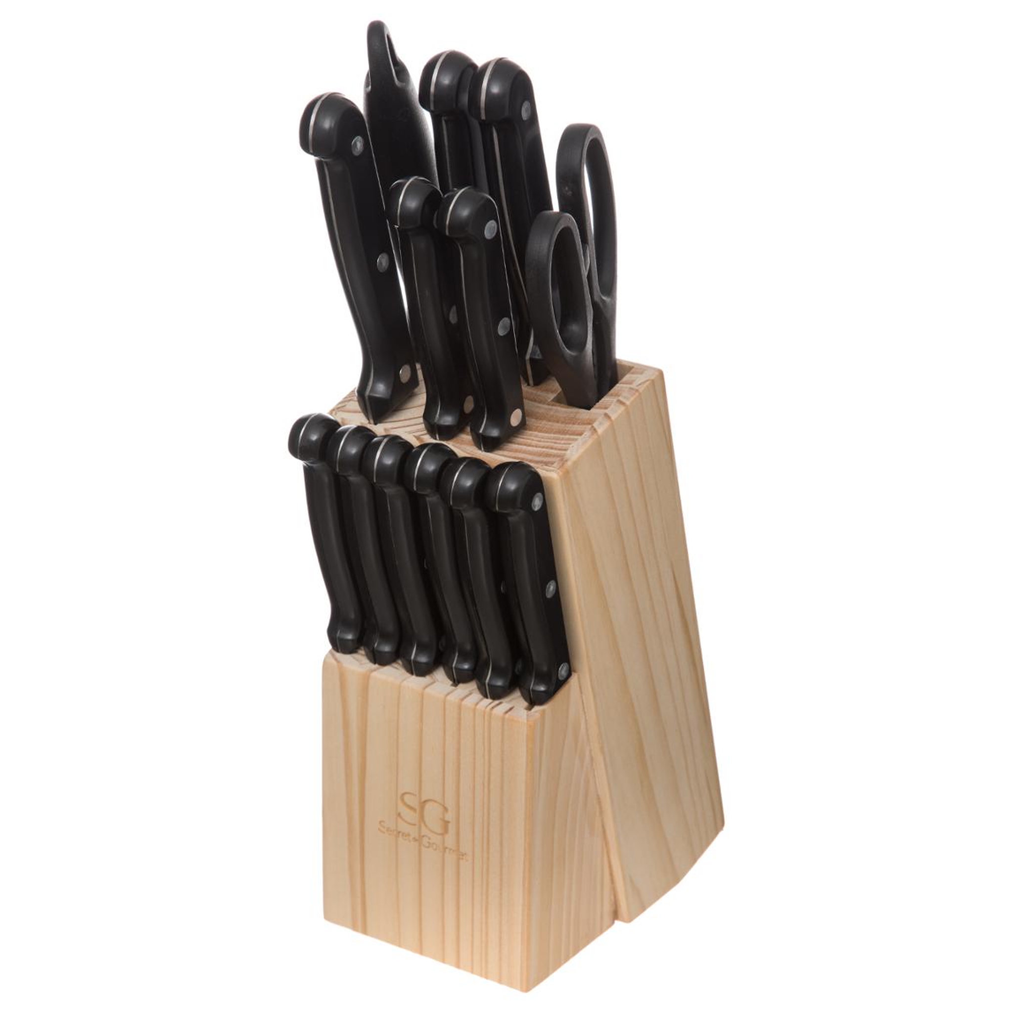 SECRET DE GOURMET Bloc de 11 couteaux, aiguiseur et ciseaux avec support en bois