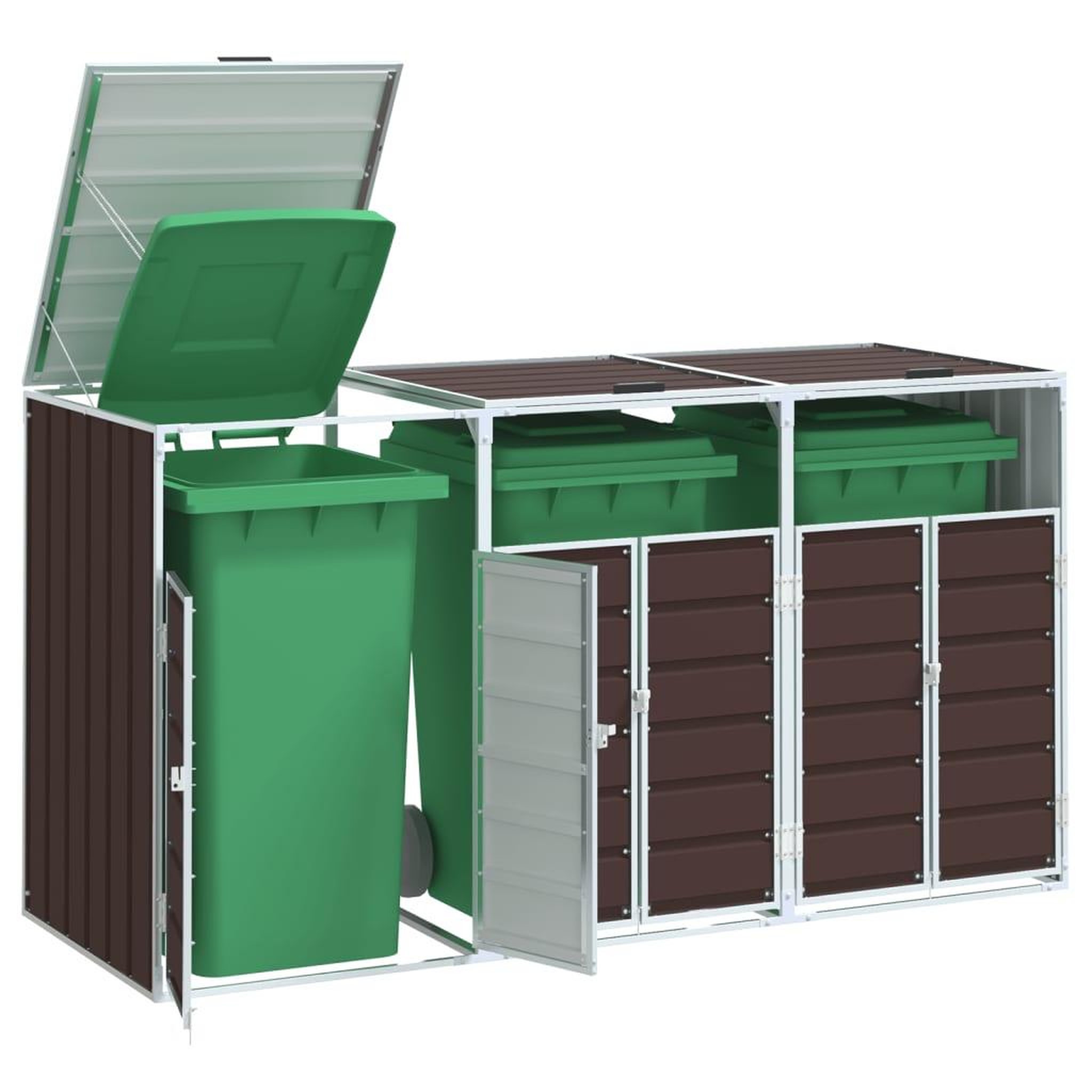 VIDAXL Rangement a roulettes pour poubelles pour trois bacs acier