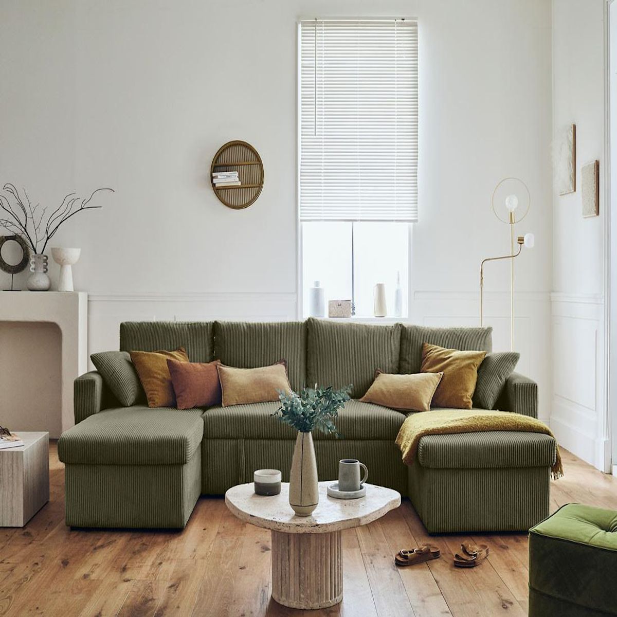 BEST MOBILIER Cyrus - canapé panoramique en u - 7 places - convertible avec coffre - en velours côtelé