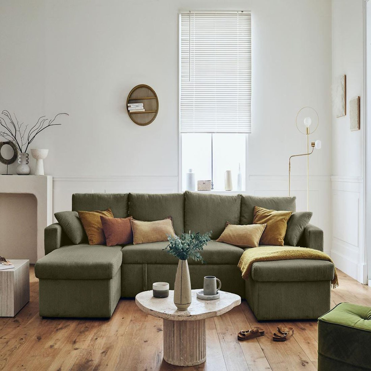 BEST MOBILIER Cyrus - canapé panoramique en u - 7 places - convertible avec coffre - en velours côtelé