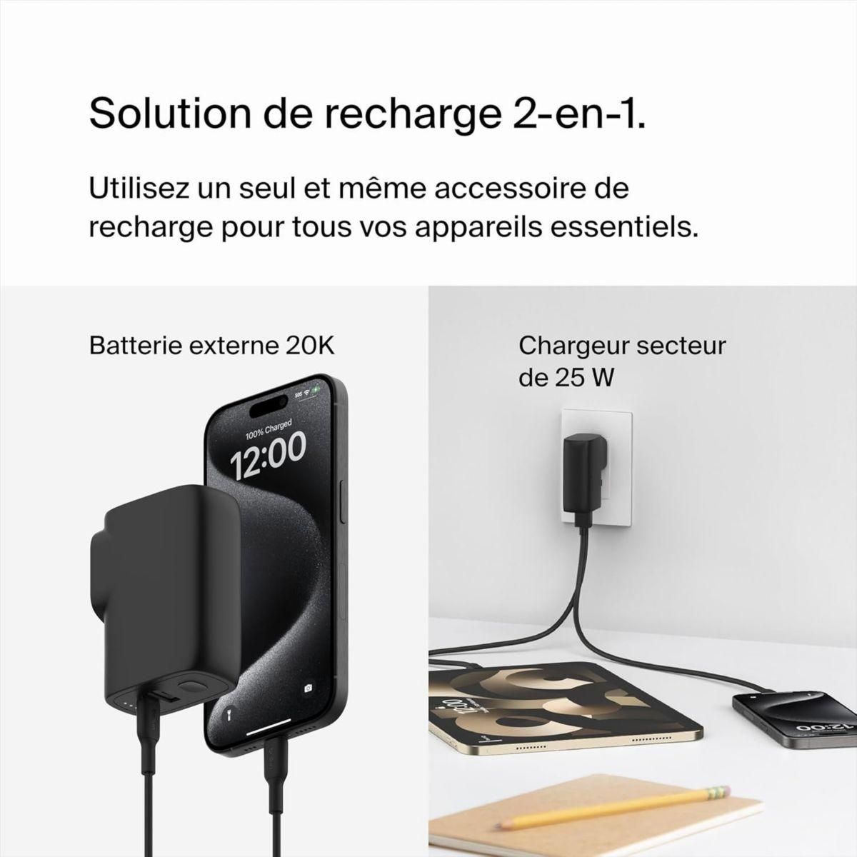 Belkin Chargeur 25W+ adaptateur voyage+powerbank 5000mAh
