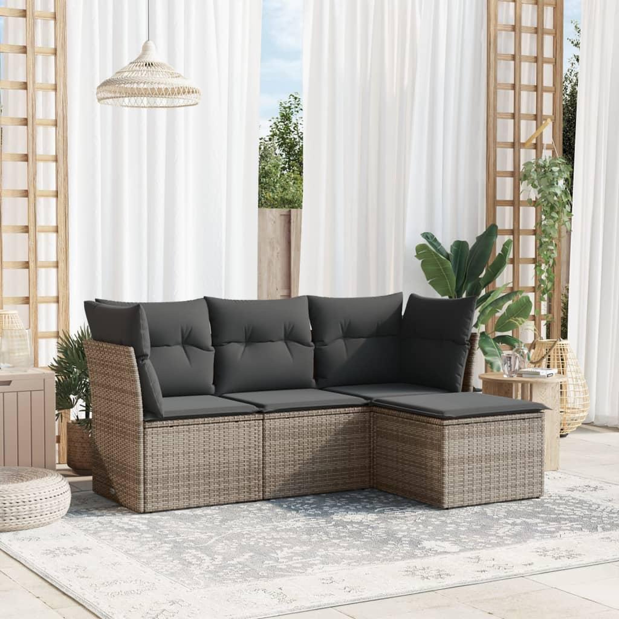 VIDAXL Salon de jardin 4 pcs avec coussins gris resine tressee
