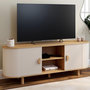 Voir la diapositive 2 : ID MARKET Meuble TV 140 cm KANEL 2 portes effet cannelé beige et bois
