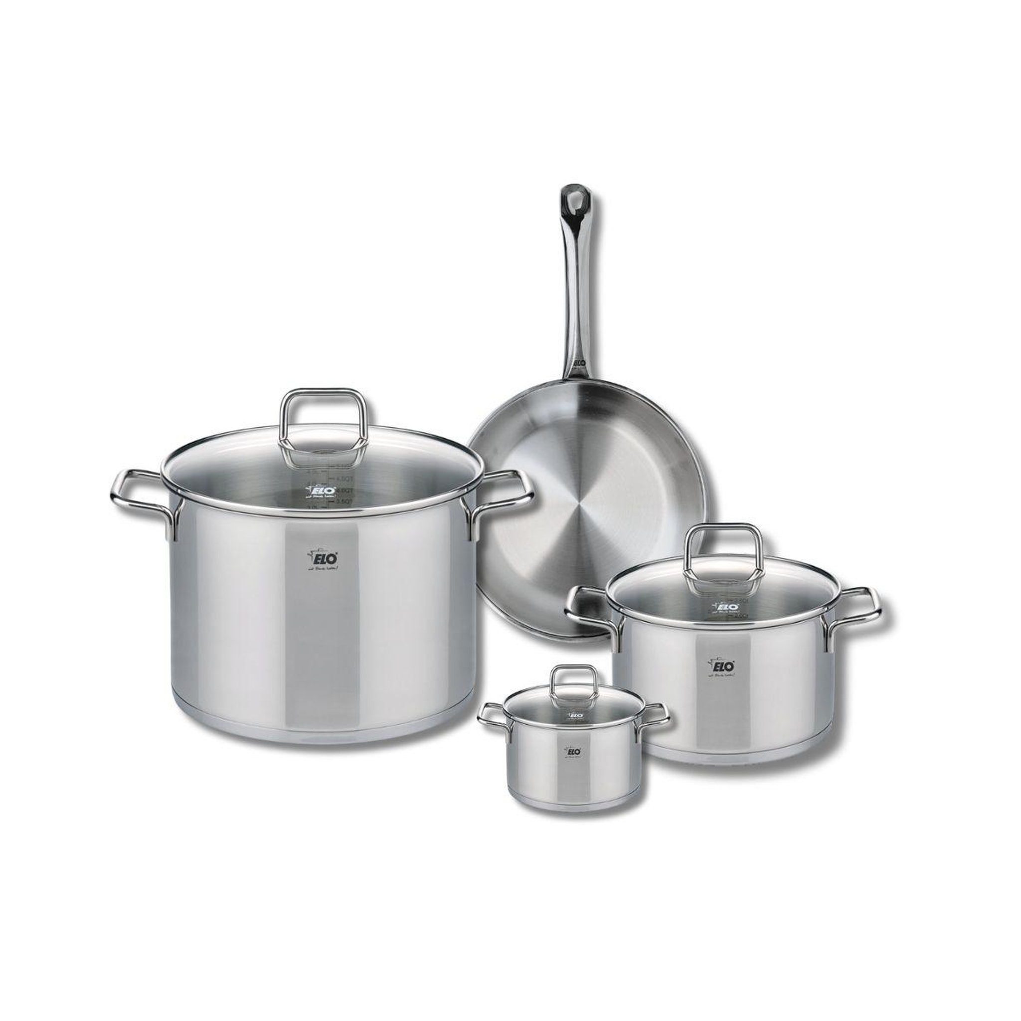 Voir la diapositive 1 : 666 Barcelona Ensemble de 1 Poêle de cuisson 24 cm et 3 faitouts 12, 20 et 26 cm Elo Profi Citrin